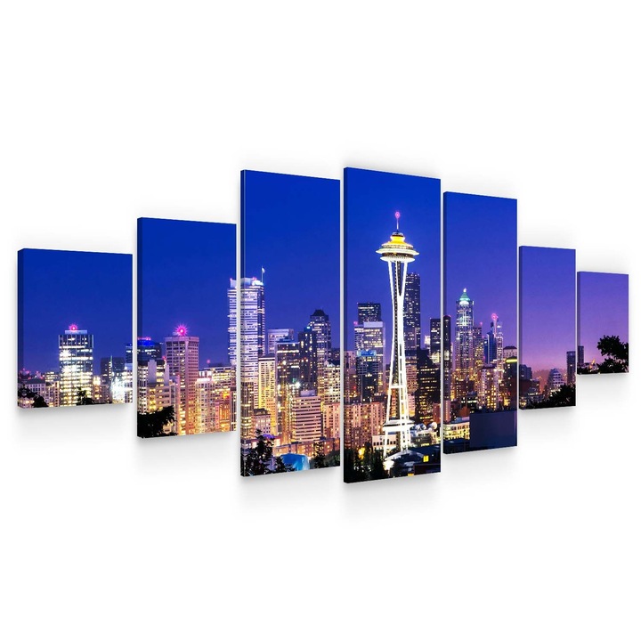 Set Tablou DualView Startonight Luminile orasului, 7 piese, luminos in intuneric, 100 x 240 cm