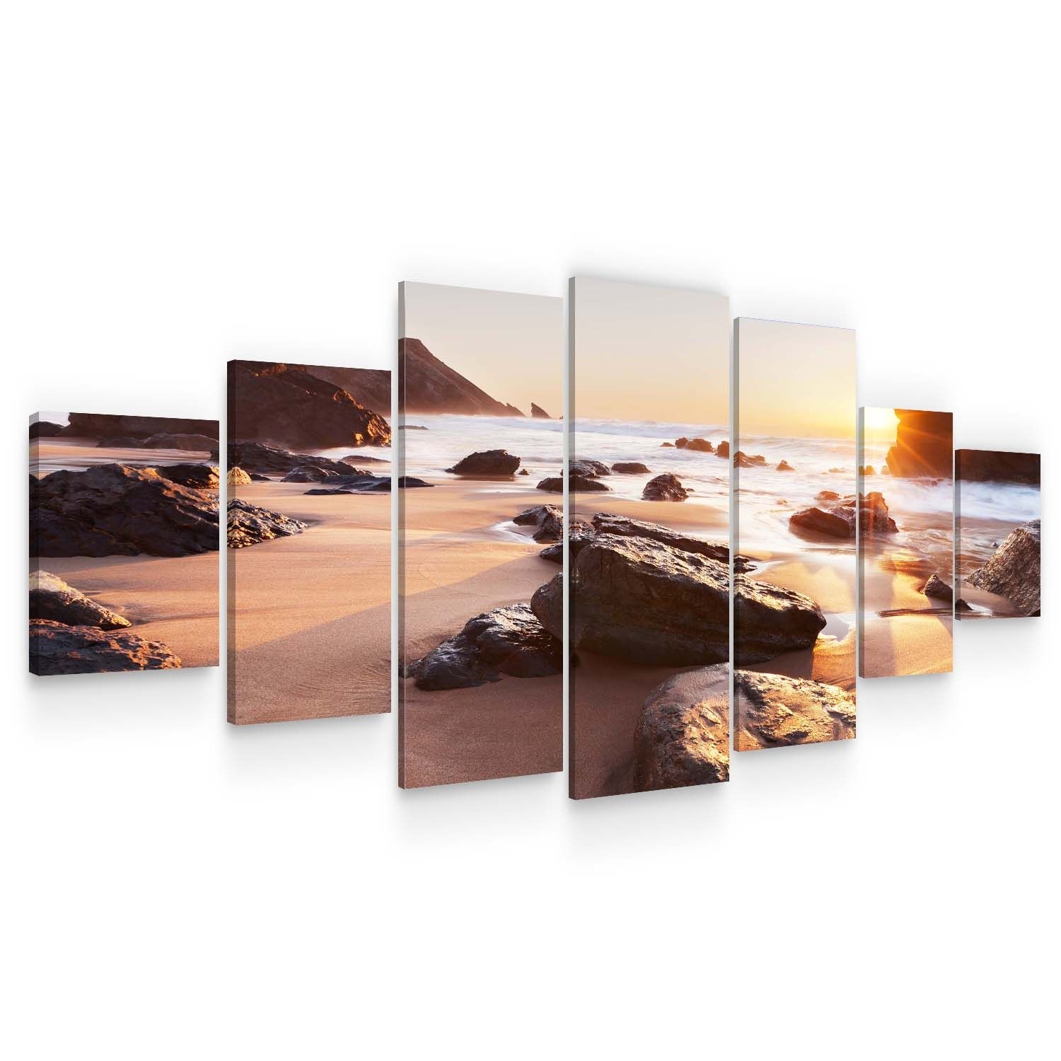 Set Tablou DualView Startonight Rasarit pe plaja, 7 piese, luminos in intuneric, 100 x 240 cm