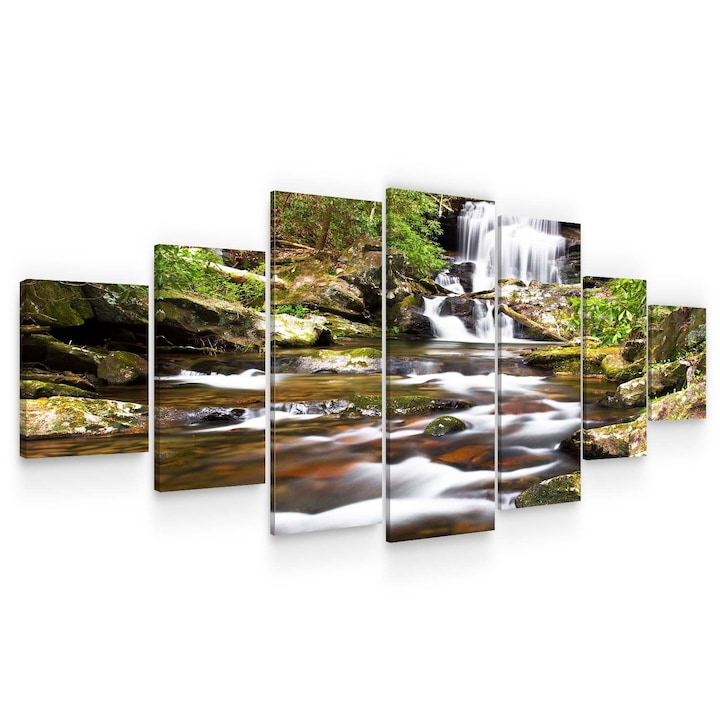 Картинa пано DualView Startonight Водопад в гората, 7 части, светлина в тъмнотo, 100 x 240 см