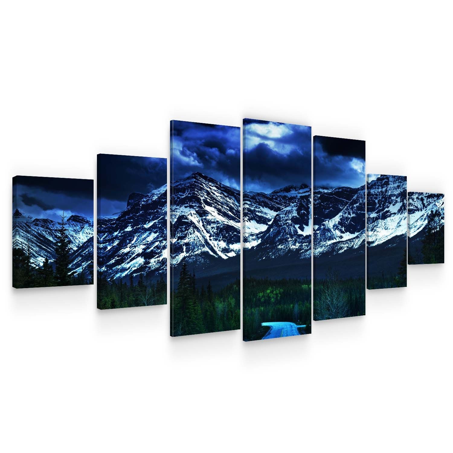 Set Tablou DualView Startonight Drumul catre munti, 7 piese, luminos in intuneric, 100 x 240 cm