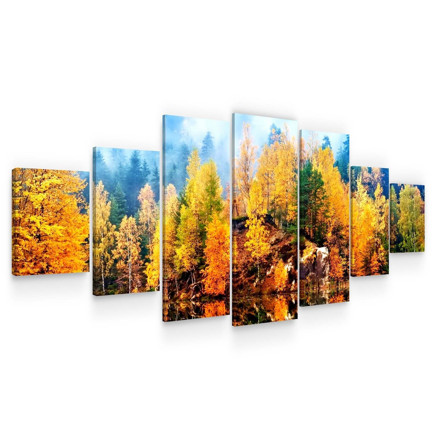 Set Tablou DualView Startonight Toamna pe lac, 7 piese, luminos in intuneric, 100 x 240 cm