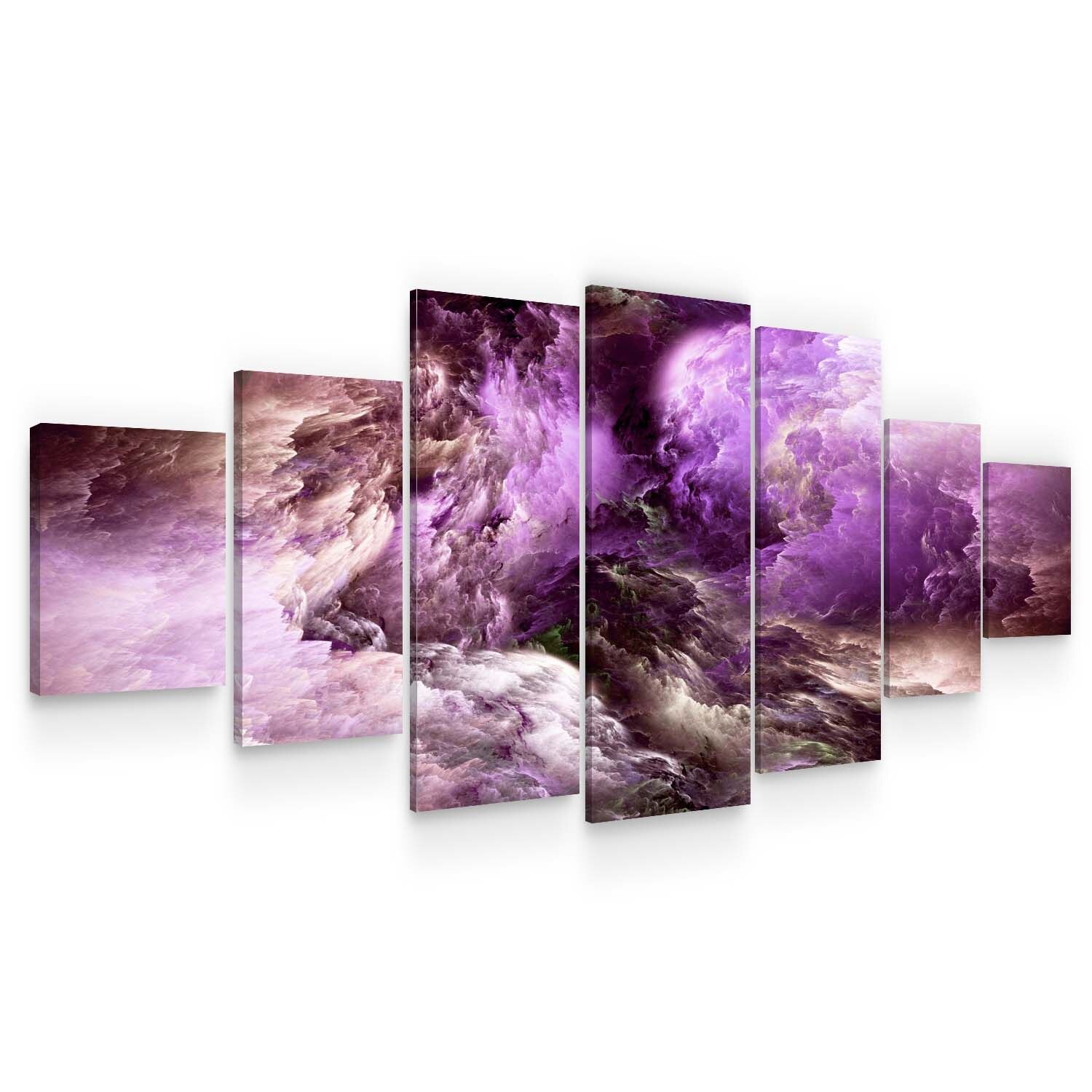 Set Tablou DualView Startonight Violet abstract, 7 piese, luminos in intuneric, 100 x 240 cm