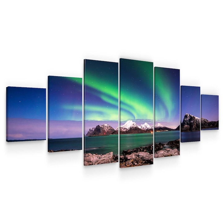 Set Tablou DualView Startonight Spre Aurora Boreala, 7 piese, luminos in intuneric, 100 x 240 cm