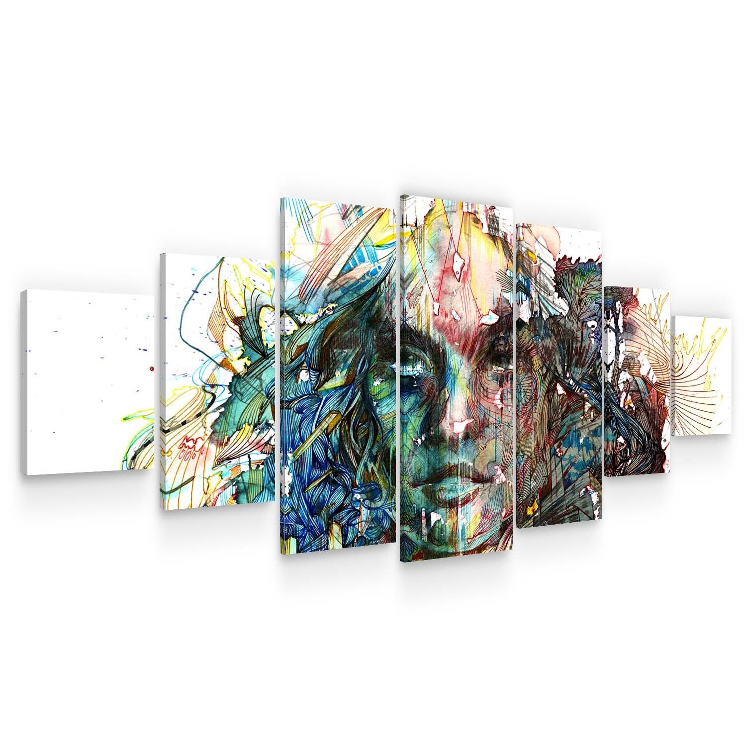 Set Tablou DualView Startonight Femeie abstracta, 7 piese, luminos in intuneric, 100 x 240 cm