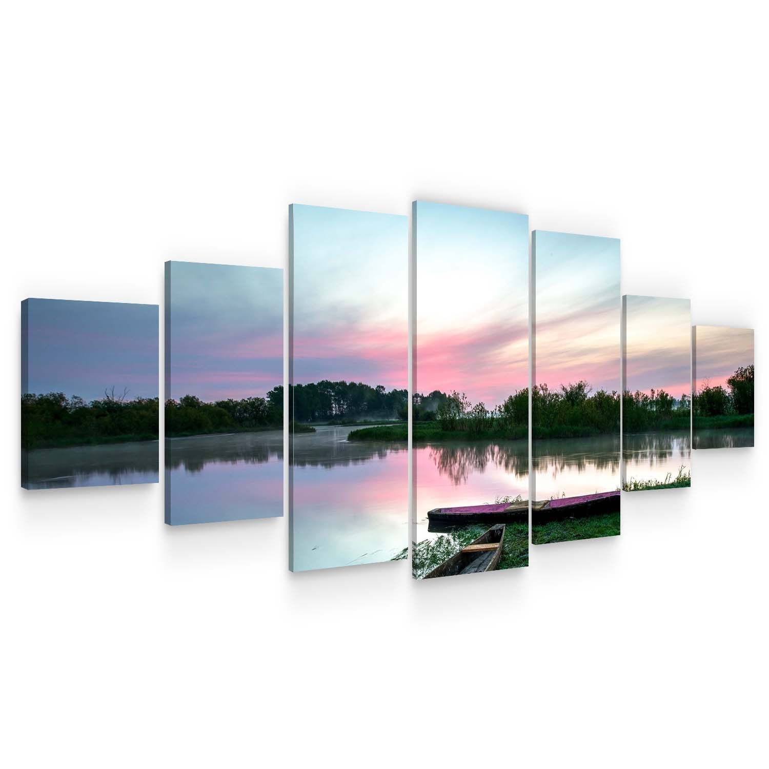 Set Tablou DualView Startonight Apus roz pe lac, 7 piese, luminos in intuneric, 100 x 240 cm