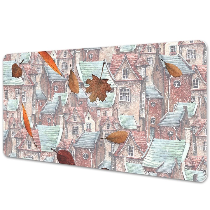 Mapa birou. din PVC. pentru protectie birou. Orasul De Toamna. Maro. 90 cm x 45 cm. 010250300040100012707