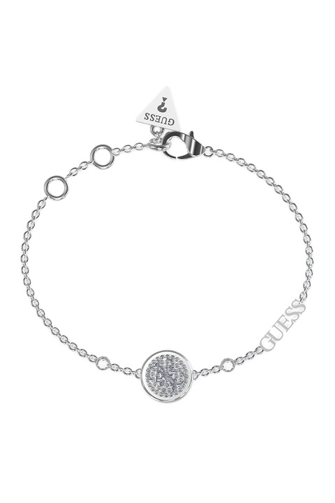 Guess, Bratara decorata cu cristale si talismane, Argintiu, 18.4 CM