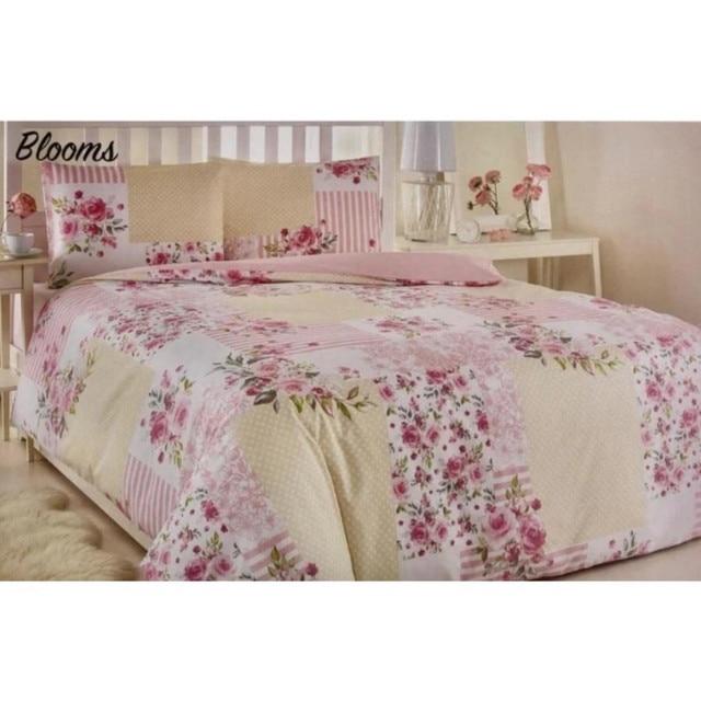 Lenjerie de pat bumbac 100% BLOOMS, pentru pat 2 persoane, 4 piese, 200x220 / 50x70, bumbac ranforce