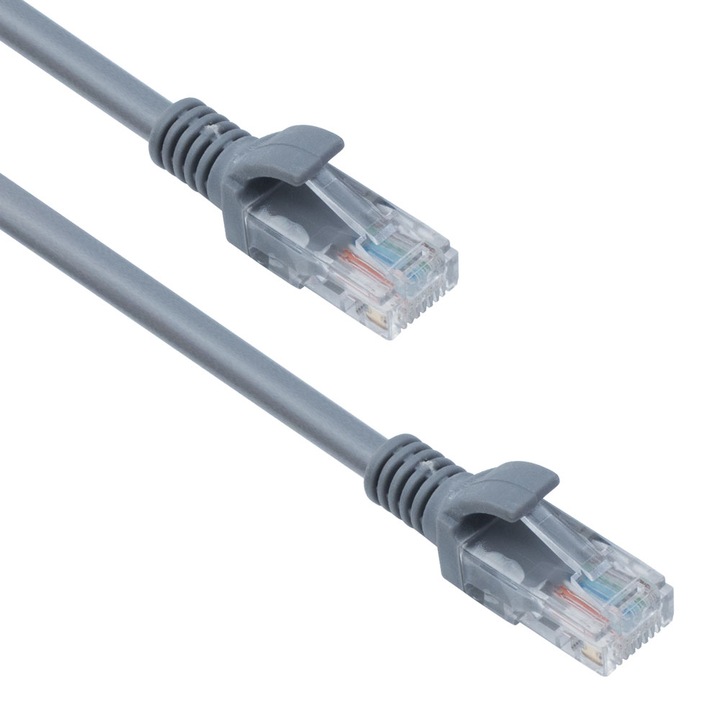 Cablu retea Detech, 5M, UTP cat 5e, gri, mufat 2 x rj45