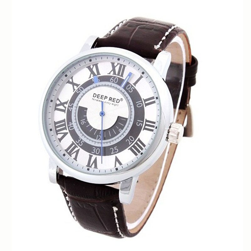 Ceas barbatesc DEEP RED elegant, cifre romane, curea maro inchis
