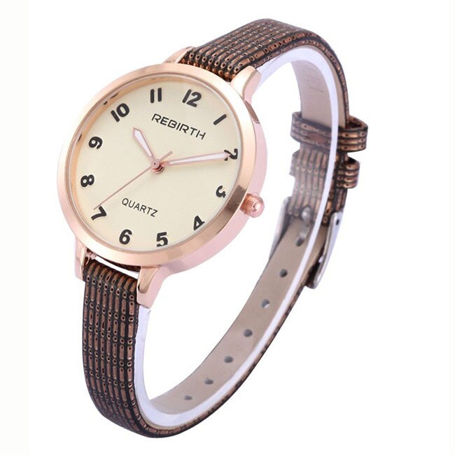 Ceas elegant de dama REBIRTH + cutie inclusa, curea maro