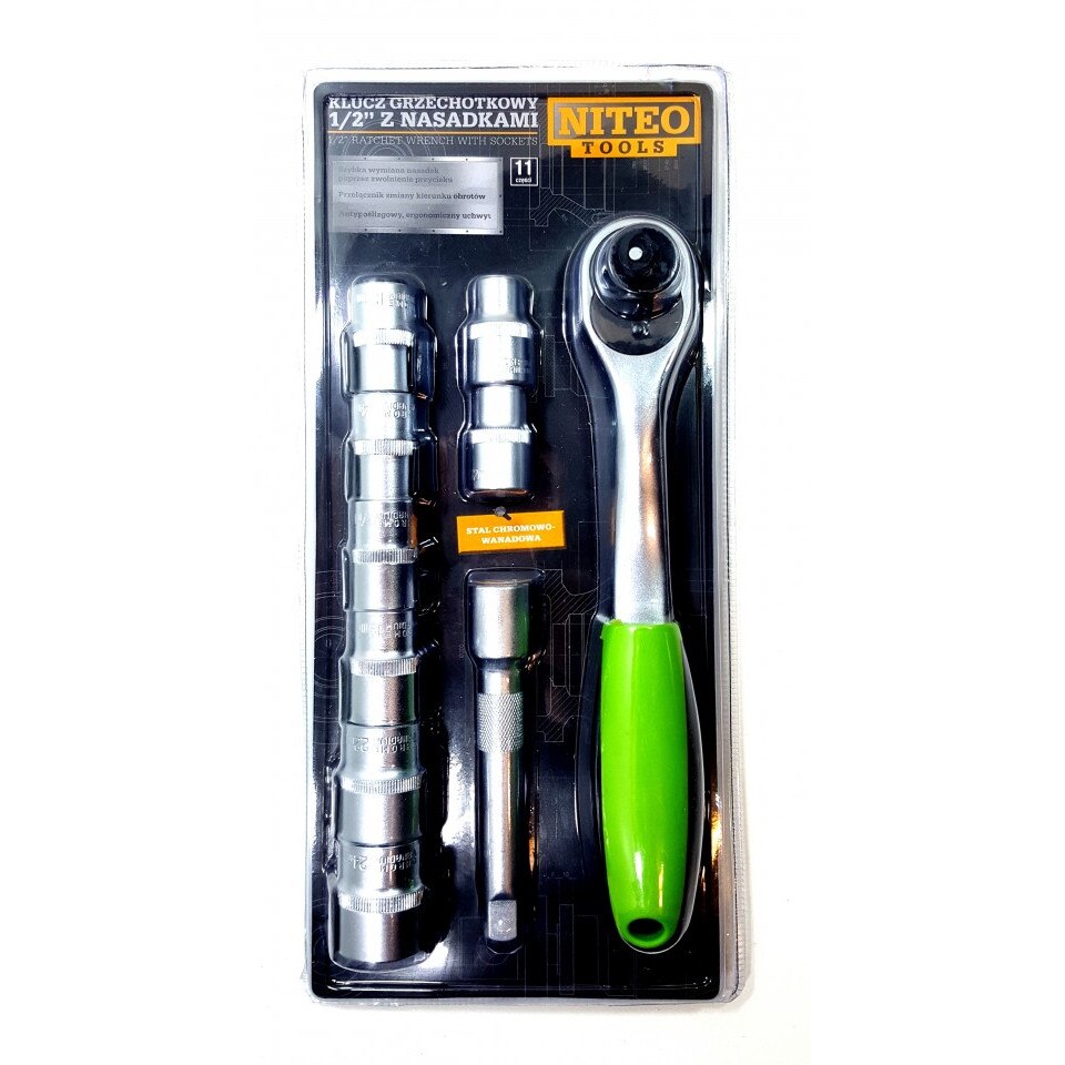 Trusa tubulare , 11 piese , 8 x tubulare , 1 x prelungitor 12.5 cm , 1 x clichet , husa , Niteo Tools