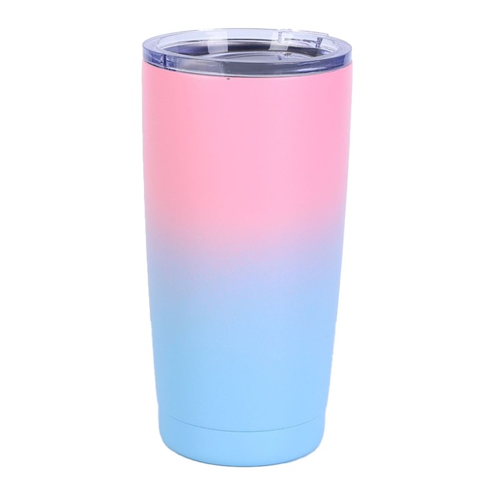 Cana termoizolanta din otel inoxidabil cu capac flexibil si pai, izolatie dubla perete, rezistenta la miros