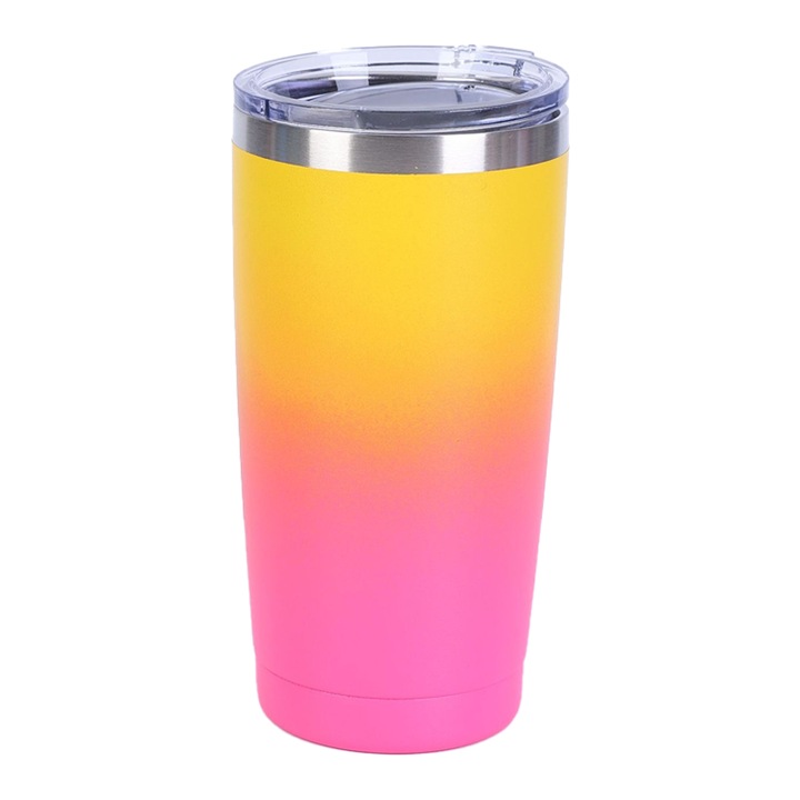 Cana termoizolanta din otel inoxidabil cu capac flexibil si pai, pentru bauturi calde si reci, multicolor