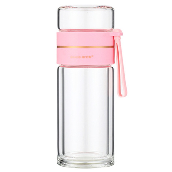 Sticla Termoizolanta pentru Ceai, QttvbTna, Borosilicat Dublu Perete, Etansa, Portabila, Transparenta