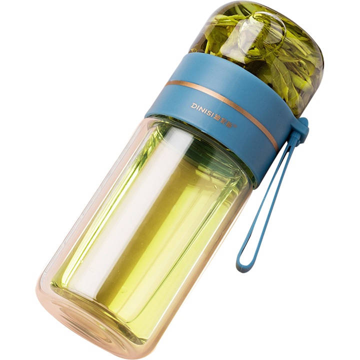 Sticla termoizolanta pentru ceai, QttvbTna, borosilicat dublu perete, etansa, cu infuzor, portabila, transparenta