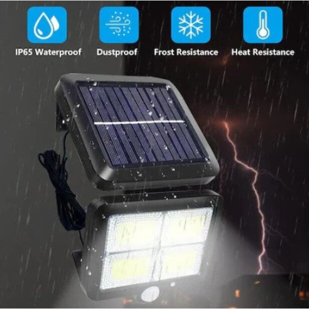 Set 2 x Proiector 120 LED cu panou solar, senzor de miscare, 3 moduri ...