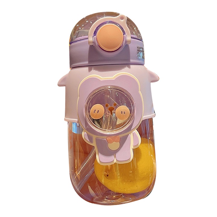 QttvbTna kulacs, nagy űrtartalmú, szívószálas, hordozható, műanyag, lila