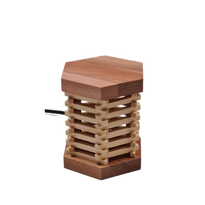 Lampa Hexa, lemn natur, 12.5x11.5cm
