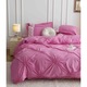 Обикновен бродиран ленен комплект, плисета и сърца, мек памук, 6 части, двойно легло, 230x250, розов