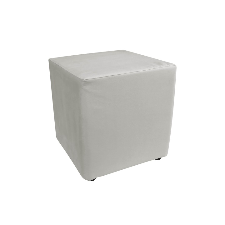 Taburet pe structura de lemn, Spring, 42x42x42 cm, Hande, Alb, 01