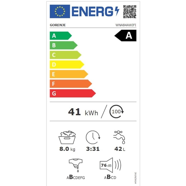 Masina de spalat rufe Gorenje WNHEI74SAS, 7kg, 1400rpm, Slim 43,5cm, 15 programe, functie abur