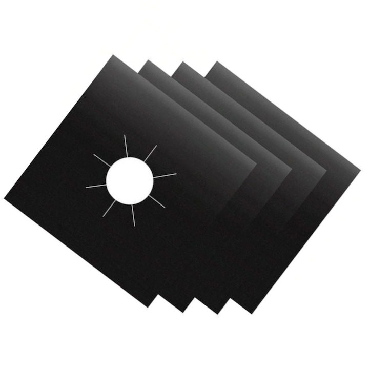 Set Protectii Teflonate pentru aragaz si plita, 4 bucati, Densitate Mare, grosime 0.32 cm, Anti-ardere, Lavabile, Reutilizabile, 27x27 cm, negru
