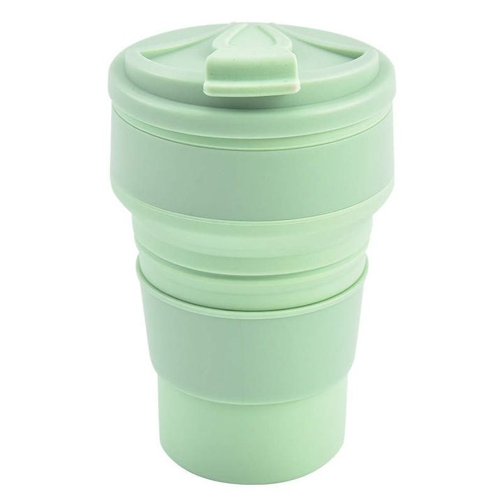 OEM többször használható és összecsukható bögre, 350ml, szilikon, 6-13.5cm, utazáshoz, autóhoz, irodához, kempingezéshez, szabadtéri tevékenységekhez, zöld
