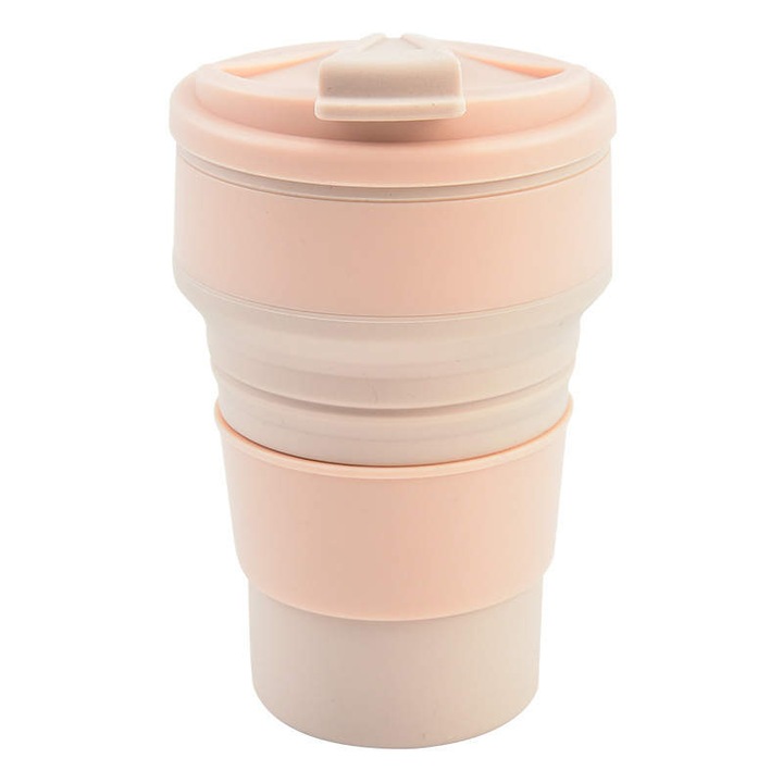 Többször használható és összehajtható bögre, 350 ml, szilikon, 6-13,5 cm, utazáshoz, autóhoz, irodához, kempingezéshez, szabadtéri tevékenységekhez, rózsaszín