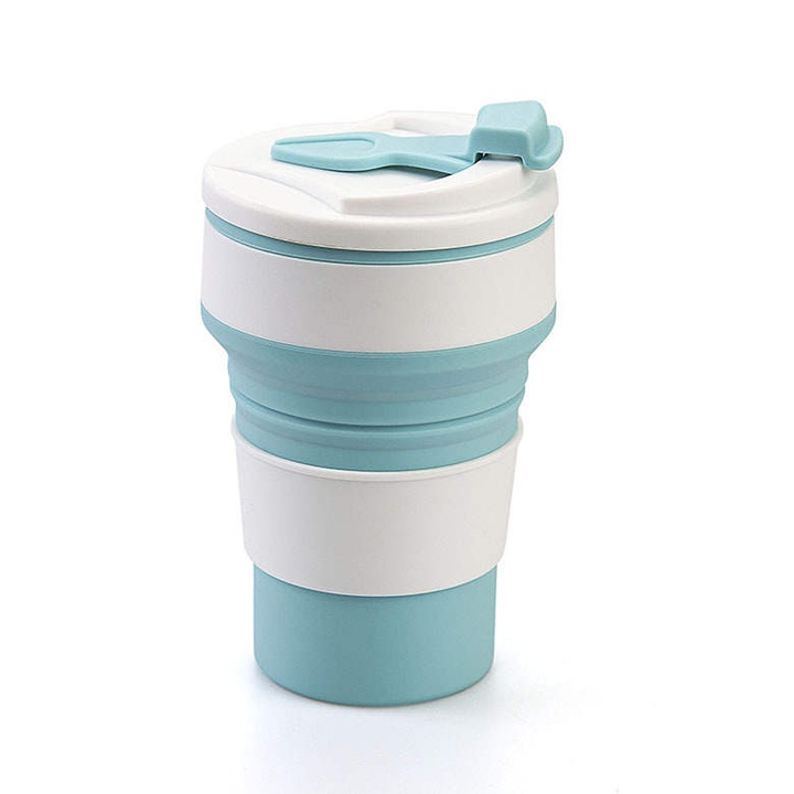 OEM többször használható és összecsukható bögre, 350ml, szilikon, 6-13,5cm, utazáshoz, autóhoz, irodához, kempingezéshez, szabadtéri tevékenységekhez, Kék