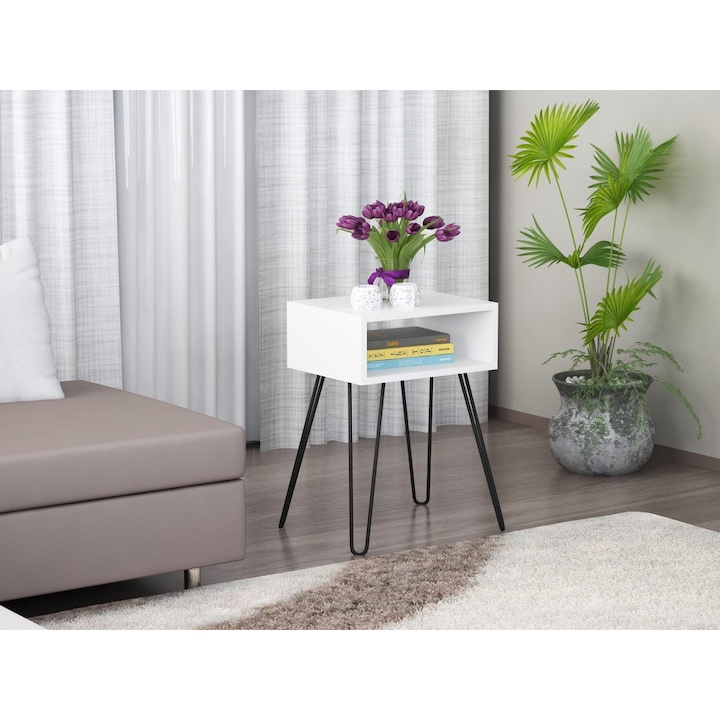 Masuta Cafea, UnicUtil®, Masa Living Laterala, 45 x 35 x 63 cm, Masa Cafea Compacta cu Design Modern si Functional, Realizata din PAL Melaminat Durabil, Mobilier Practic si Versatil, Ideala pentru Living, Dormitor sau Hol, Organizare si Decor, Alb