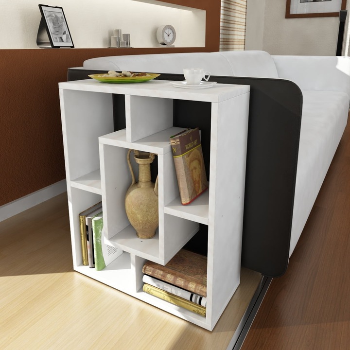 Masuta Laterala pentru Living, UnicUtil, 52 x 22 x 64 cm, PAL Stejar, Design Multifunctional si Modern, Ideala pentru Living sau Birou, Suporta Pana la 10 kg, Forma Dreptunghiulara, Neasamblata, Culoare Alb