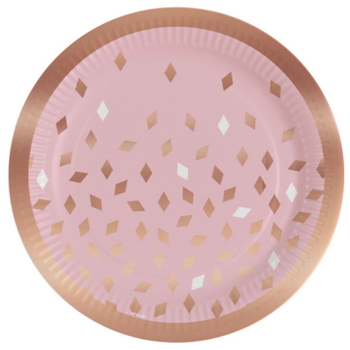 Farfurii auriu/roz, Amscan, 23 cm, 8 buc