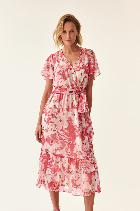 Tatuum, Rochie midi evazata cu imprimeu floral, Alb/Roz