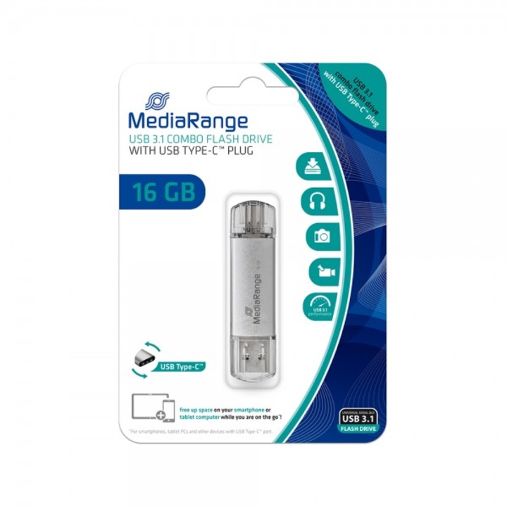 Stick de memorie, MediaRange, USB, 16 GB, Argintiu