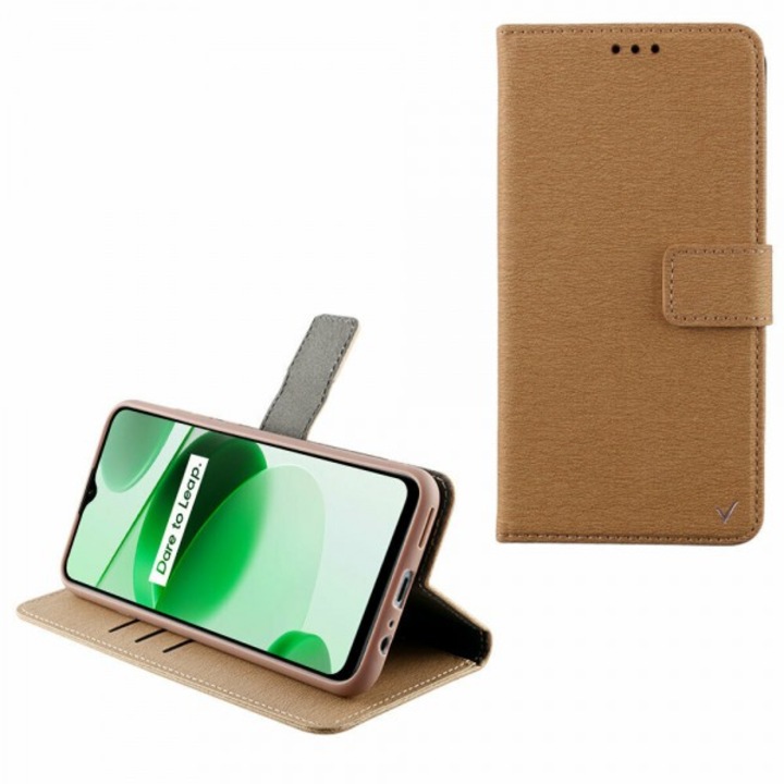Husa telefon Volte-Tel, piele ecologica, auriu, Realme C35