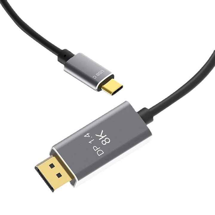 HDMI към DisplayPort 8K висококачествен видео кабел, JENUOS®, TYPE-C-DP, поддържа 8K/5K/4K 120Hz, съвместим с монитори за игри, 1,8 метра, сребрист