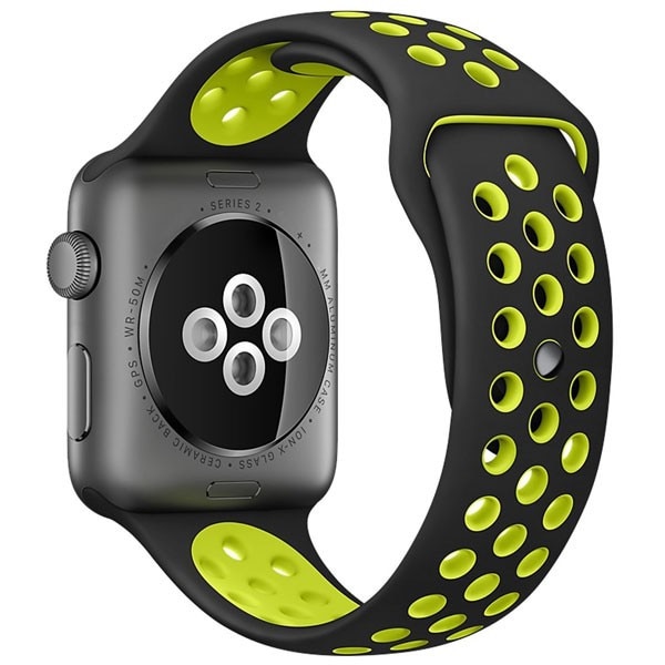 Curea iUni pentru Apple Watch 38 mm, Silicon, Black/Yellow