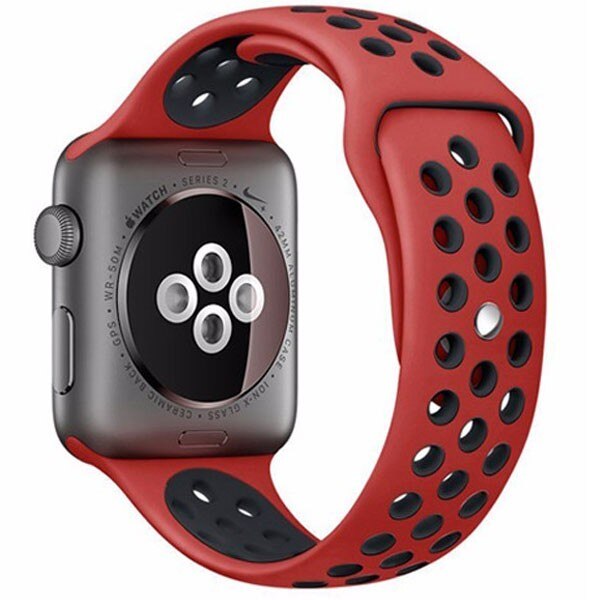 Curea iUni pentru Apple Watch 42 mm, Silicon, Red/Black