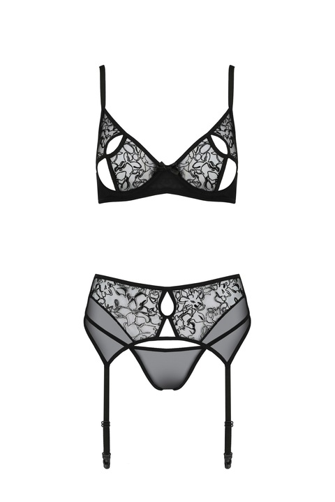 Set lenjerie sexy pentru dama, Passion, Dantela, Negru