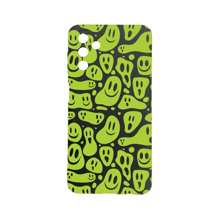 Силиконов калъф BestCase за Samsung Galaxy A13 5G, Green Acid Smiley, 0.8MM Slim, Camera Protection, Black Silicon Series, c-B 1051