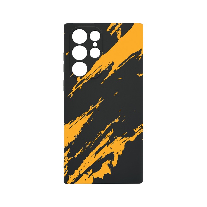 Husa BestCase® Slim SIlicon 0.8MM, Compatibila Cu Samsung Galaxy S23 Ultra, Golden Stripes, Rezistenta la uzura, Protectie Camera, c-B 1054