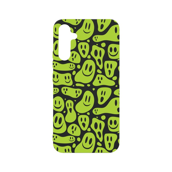 Силиконов калъф BestCase за Samsung Galaxy A54 5G, Green Acid Smiley, 0.8MM Slim, Camera Protection, Black Silicon Series, c-B 1051