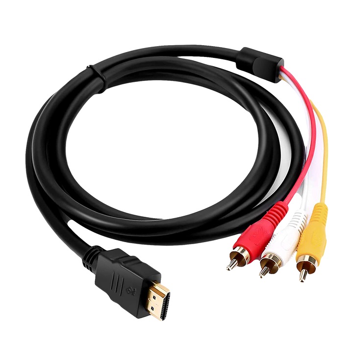 Cablu adaptor de conectare video, HDMI - 3xRCA, Zola®, rezolutie 1920x1080p, lungime 1.5 cm