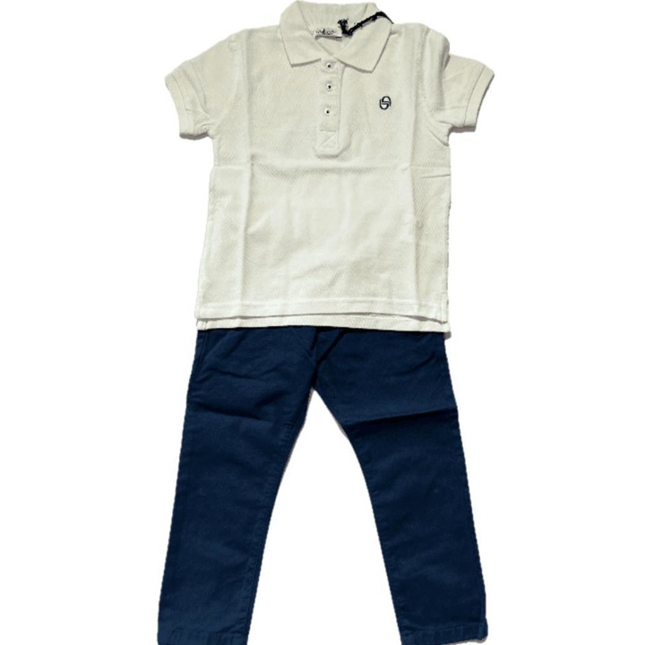 Compleu multicolor, tricou alb cu pantalonas bleumarin, Multicolor