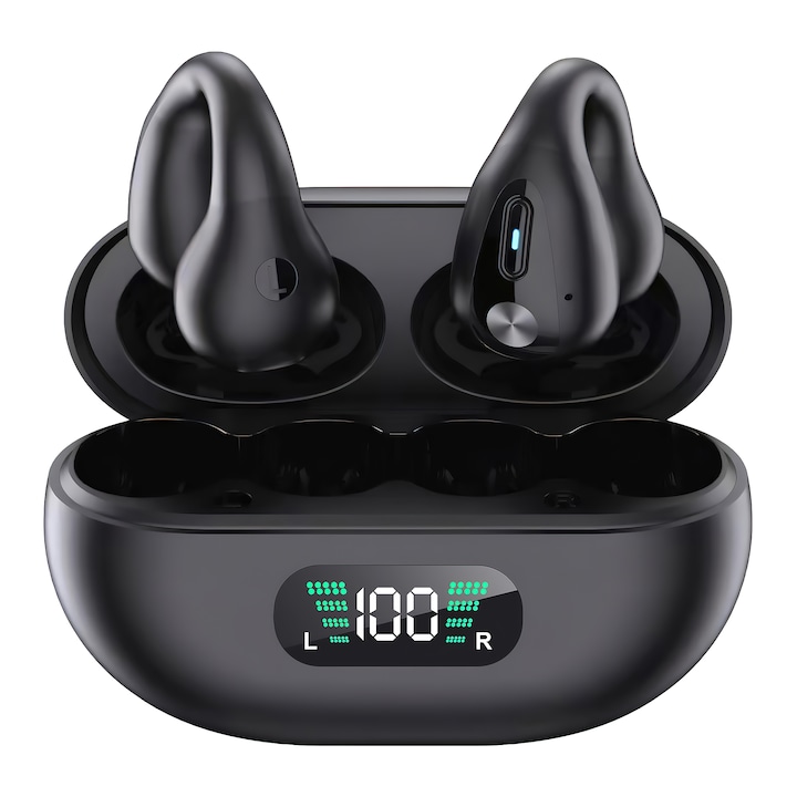 Безжични слушалки, Bluetooth 5.3, цифров дисплей, черни