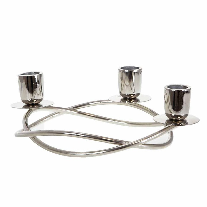 Suport lumanari Mina 1, Vip Art, 3 lumanari, Argintiu