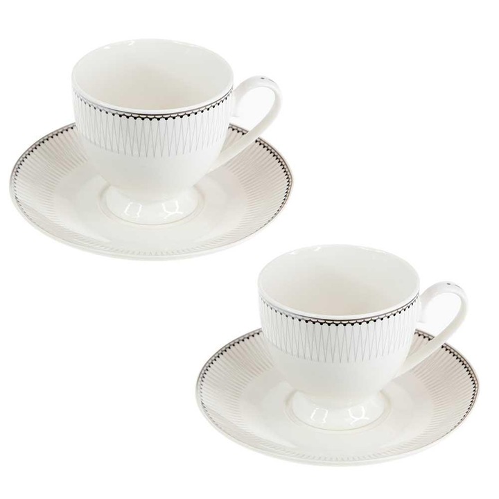 Set 2 cani cafea, Home Detail, Portelan, Model The Delicato, 190 ml, Alb