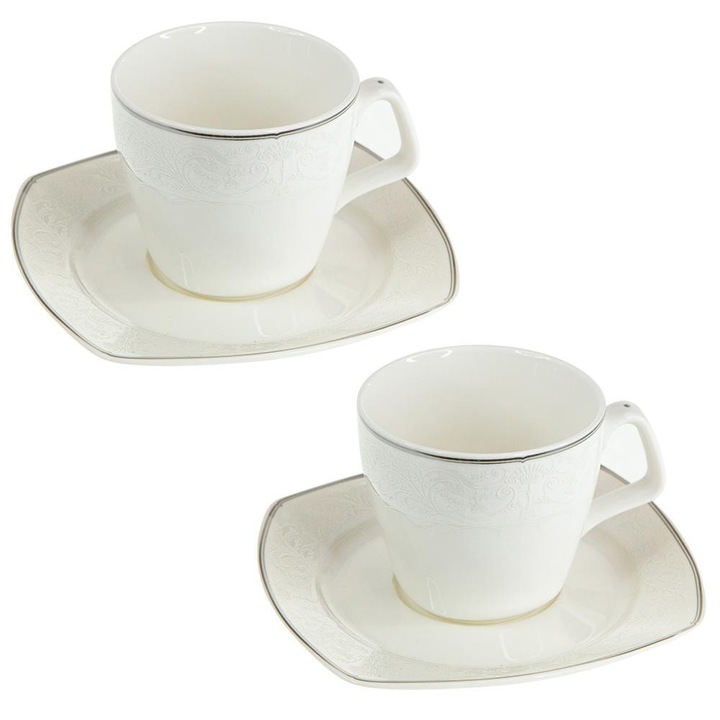 Set 2 cani cafea, Home Detail, Portelan, Model The Magic, 160 ml, Alb