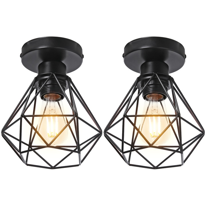 Set 2 plafoniere industriale vintage, Stoex, Metal, 15 cm, Negru